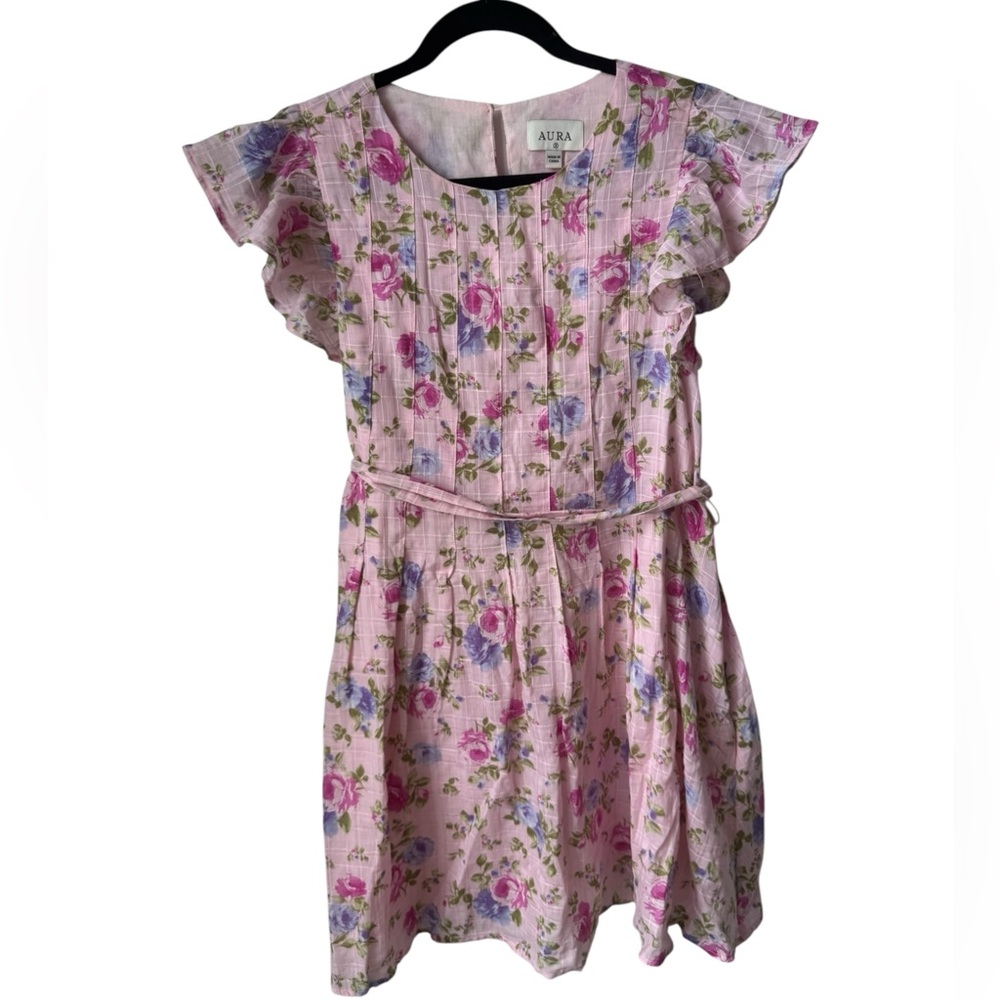 Aura Pink Floral Belted Dress